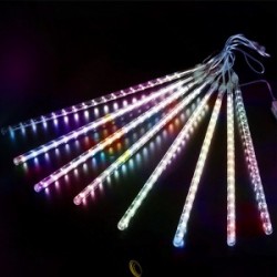 Žemos įtampos 0.3m- Meteorų lietus Girliandos, RGBY, 3m+10m, 16strips 16 strips ,IP44, Vidaus ir Lauko