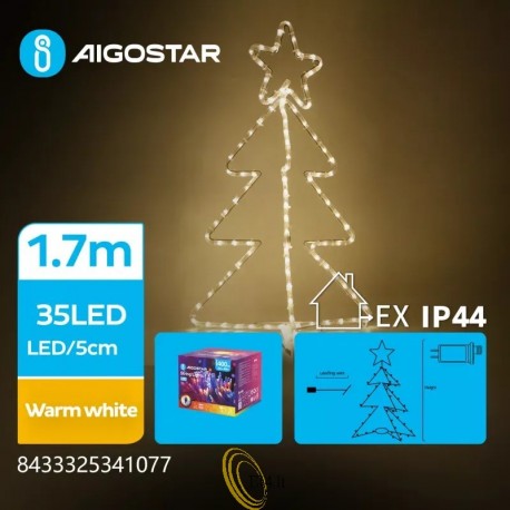 Kalėdinis Dekoras - Žemos įtampos 3D Kalėdų eglutė šviesa, Šiltai balta, 5m+40cm, IP44, Vidaus ir Lauko