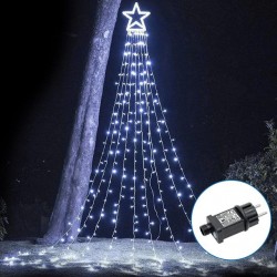 Žemos įtampos žvaigždė krioklys Girlianda, šaltai baltas, 5m+2m ,IP44, Vidaus ir Lauko