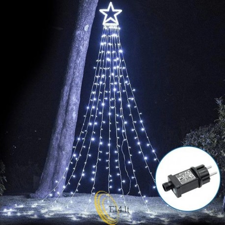 Žemos įtampos žvaigždė krioklys Girlianda, šaltai baltas, 5m+2m ,IP44, Vidaus ir Lauko