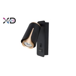 Sieninė skaitymo lempa GU10, juoda + auksinė, su USB jungtimi.