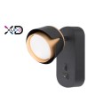 GX53 sieninis skaitymo šviestuvas, juodas ir auksinis, su USB jungtimi