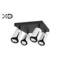 Sieninis šviestuvas GU10 LED x4, baltas + juodas, kvadratinis
