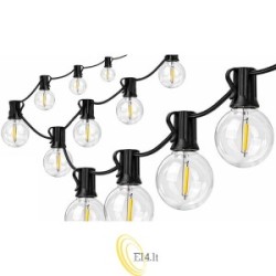 Saulės energija maitinama LED girlianda 15 m, 15x E12, 2700K, su nuotolinio valdymo pulteliu