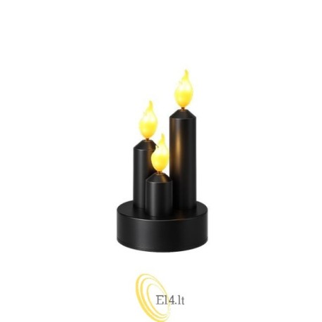 LED žvakė Trio 14 cm 3200K 3xAAA liepsnos efektas juoda