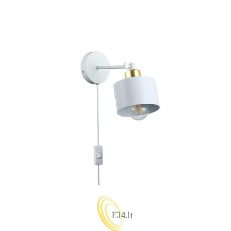 Sieninis šviestuvas E27 LED Elza judamas x1 baltas + auksinis su kištuku