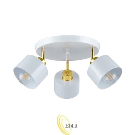 Sieninis šviestuvas E27 LED Elza pasukamas x3 baltas + auksinis apvalus