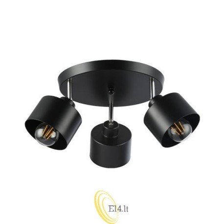 Sieninė lempa E27 LED Elza pasukama x3 juoda apvali