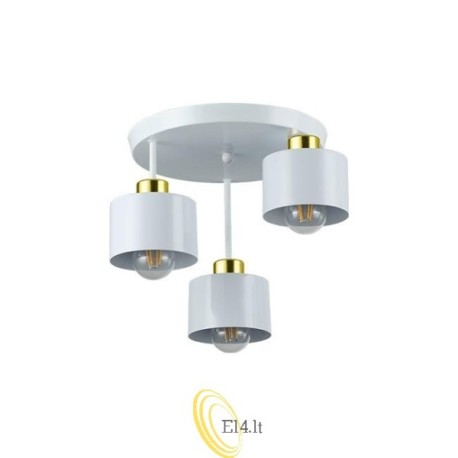 Sieninis šviestuvas E27 LED Elza x3 baltas + auksinis apvalus