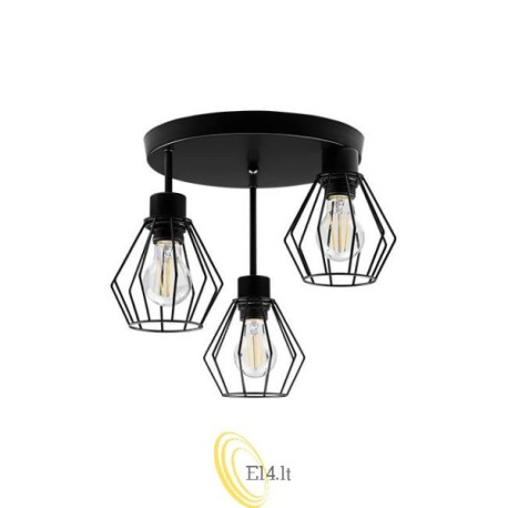 Sieninė lempa E27 LED Otto x3 juoda apvali