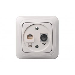Ileistinis TV pajungimo lizdas ir kompiuterio lizdas RJ 45 kat.5e,6e(be rėmelio)
