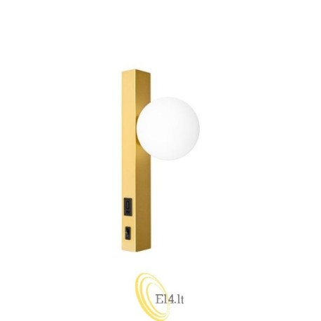 Skaitomasis sieninis šviestuvas Bali-10 G9 USB A+C su jungikliu, auksinis