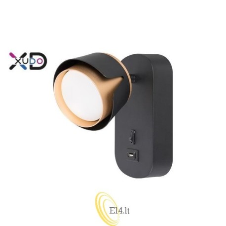 Skaitymo sieninė lempa GX53 juoda+auksinė USB