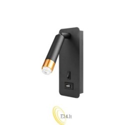 Skaitomasis sieninis šviestuvas Piero G9 USB juodas + auksinis