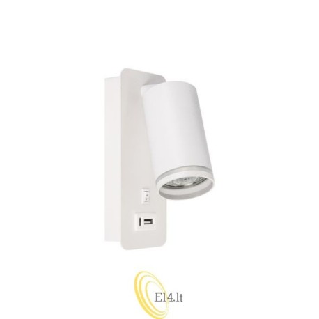 Skaitomasis sieninis šviestuvas Ring GU10 55mm baltas USB A+C