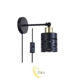Sieninis šviestuvas E27 LED Elen judantis x1 juodas+auksinis su kištuku