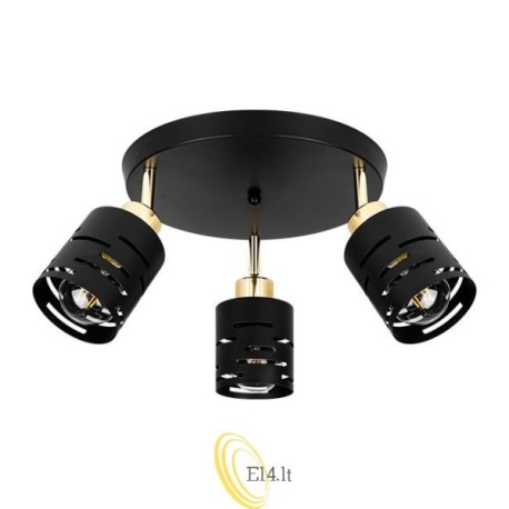 Sieninė lempa E27 LED Elen pasukama x3 juoda+auksinė apvali