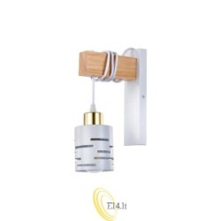 Sieninė lempa E27 LED Elen kabanti x1 balta+auksinė+medis