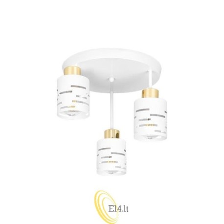 Sieninis šviestuvas E27 LED Elen x3 baltas+auksinis apvalus