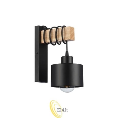 Sieninė lempa E27 LED Elza kabanti x1 juoda + medis
