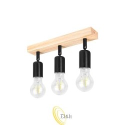 Sieninė lempa E27 LED Eos pasukama x3 juoda + medis