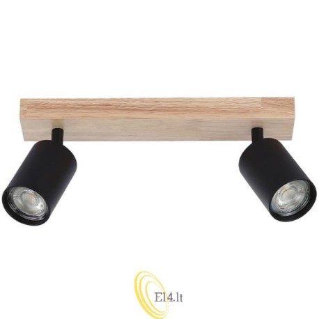 Sieninis šviestuvas GU10 LED Dabi pasukamas x2 juodas + medis