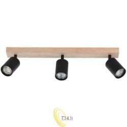 Sieninė lempa GU10 LED Dabi pasukama x3 juoda + medis