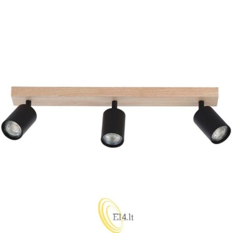 Sieninė lempa GU10 LED Dabi pasukama x3 juoda + medis