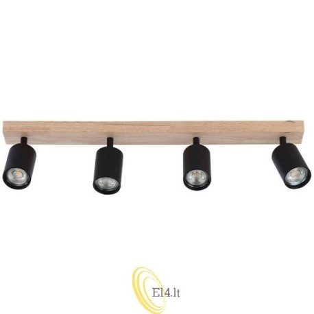 Sieninis šviestuvas GU10 LED Dabi pasukamas x4 juodas + medis