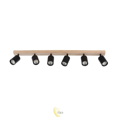 Sieninė lempa GU10 LED Dabi pasukama x6 juoda + medis