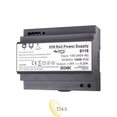 Maitinimo šaltinis DIN bėgiui 24V 150W 6.25A IP20