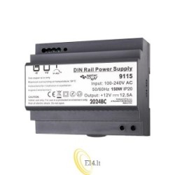 Maitinimo šaltinis DIN bėgiui 12V 150W 12.5A IP20
