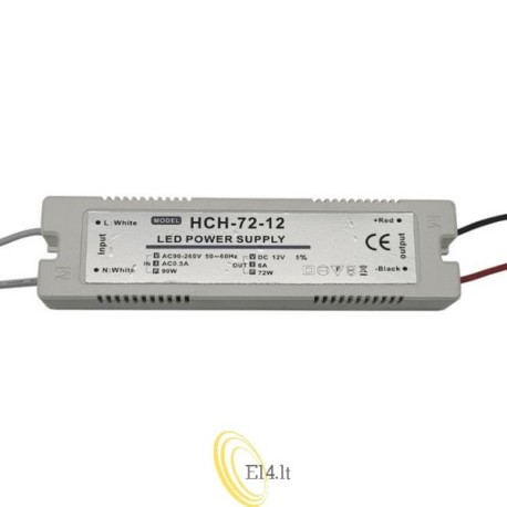 LED baldų maitinimo šaltinis 12V 72W 6A IP20 plastikinis