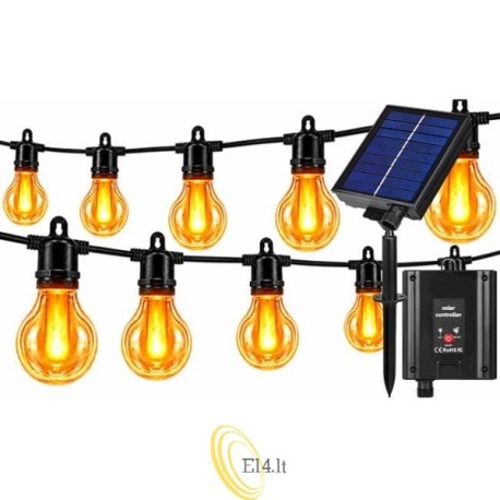 Saulės energija maitinama LED girlianda 6,5 m su 10x LED G50 liepsnos efektu