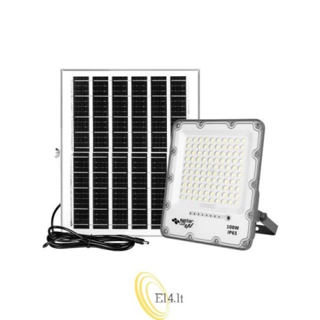 Saulės energija maitinamas LED SMD prožektorius Korsa 100W su nuotolinio valdymo pultu 4500K