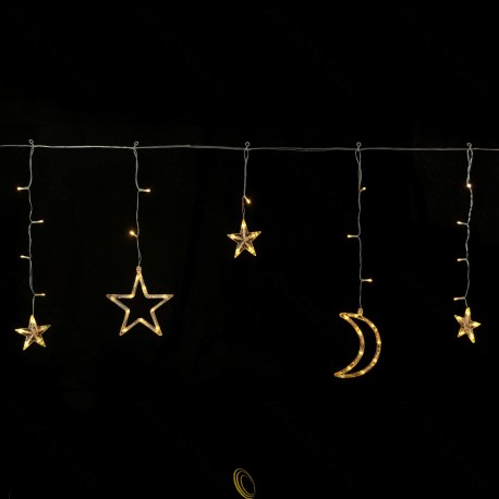 Saulės energija Girliandos, stars ir moons (wave), Šiltai balta, 3m+3m*0.6m, 12strips 12 strips