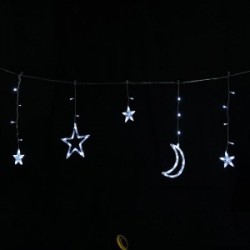 Saulės energija Girliandos, stars ir moons (wave), Šaltai balta, 3m+3m*0.6m, 12strips 12 strips