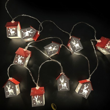 3AA Baterijomis maitinama Girliandos - wooden pendant deer in the house, Šiltai balta, 3m ,IP20 Vidaus